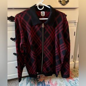 Anne Klein Red and Black Plaid Jacket